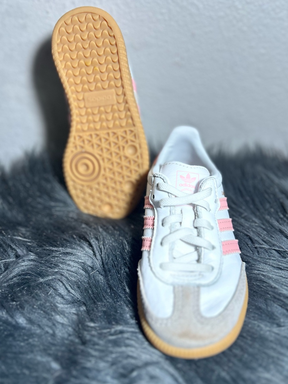 Adidas Kids Samba Og Shoes White Coral Pink Leather Sneaker Size 8 - Picture 8 of 9